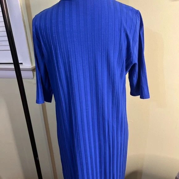 Eileen Fisher Ribbed Mock-Neck Dress Royal Blue Size medium Shift Short Sleeve - Picture 5 of 13